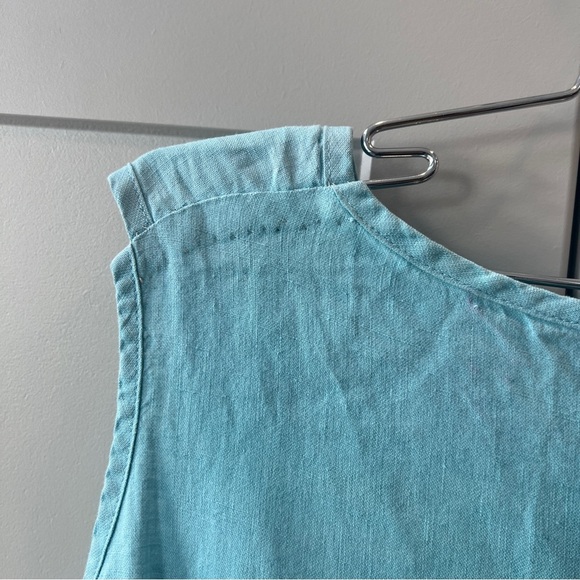 Flax Tiffany Blue Linen Asymetrical Contemporary Minimalist Tank Top Medium - Picture 9 of 9